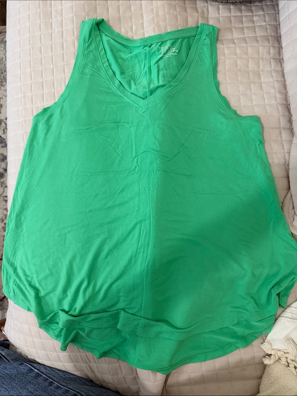 Time and Tru Bright Green V-Neck Sleeveless Tank